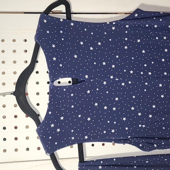 Lauren Ralph Lauren Size 10 Midi Swing Dress Navy Blue Stars Pattern Sleeveless - Picture 7 of 8